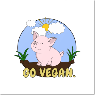 Go Vegan Cute Pig 2 Posters and Art